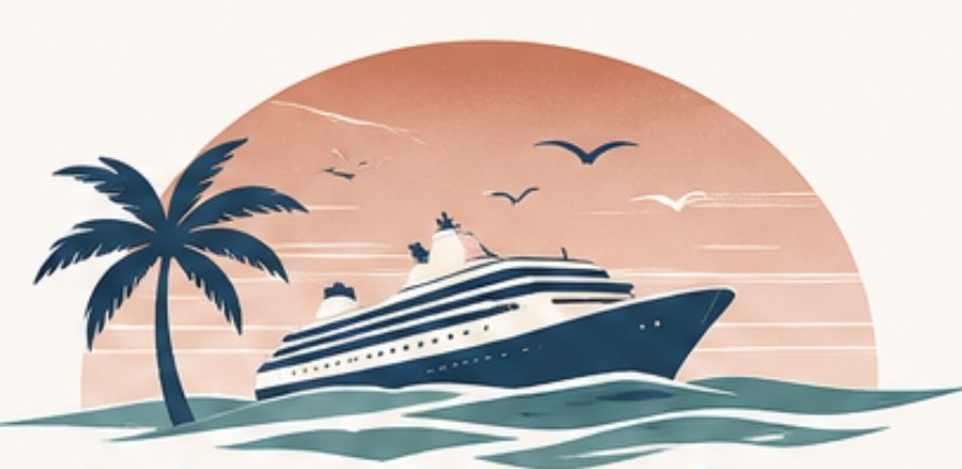 A cruise ship at sunset